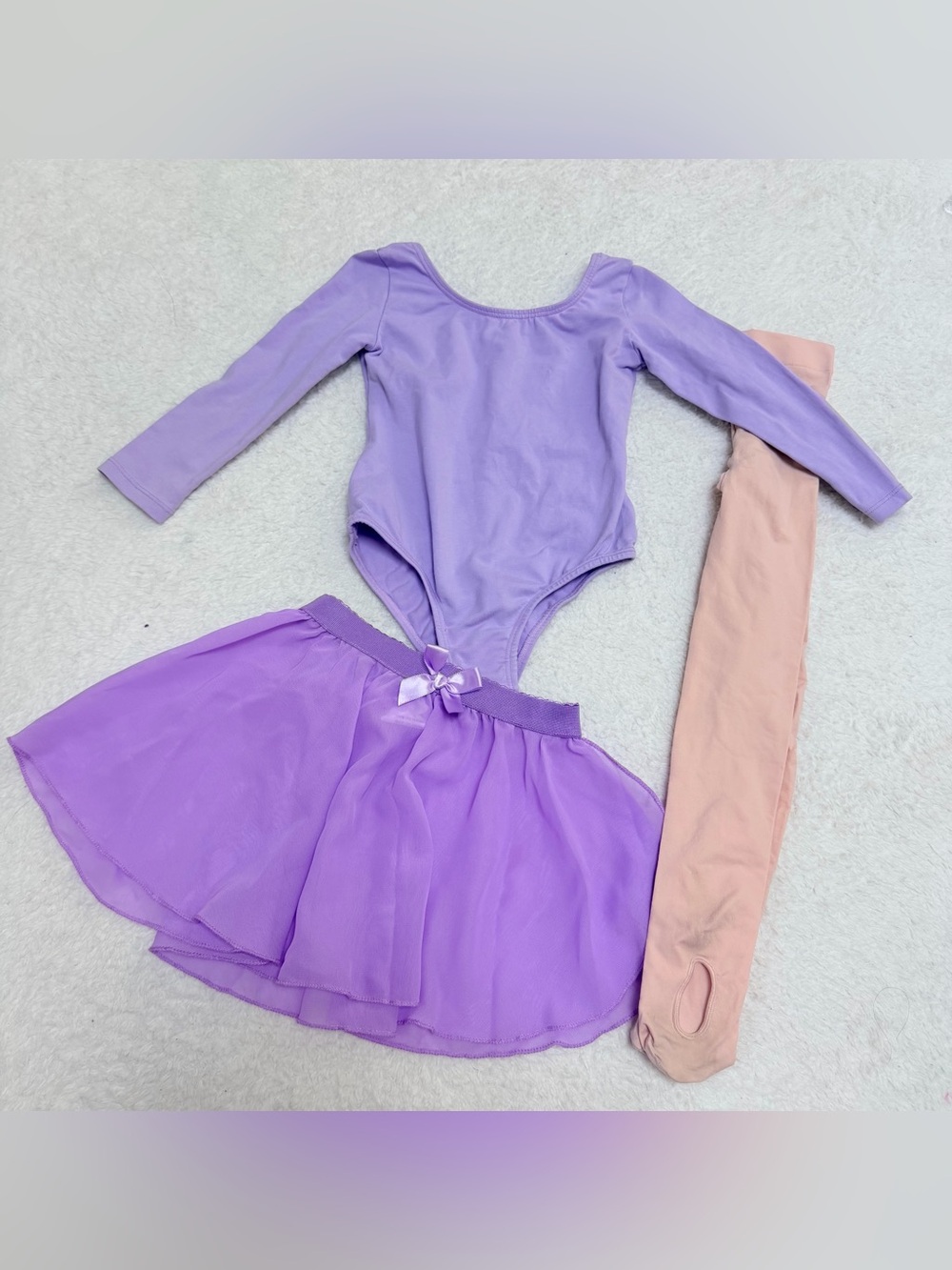 Purple dance leotard with tutu dress and tights size 3/4